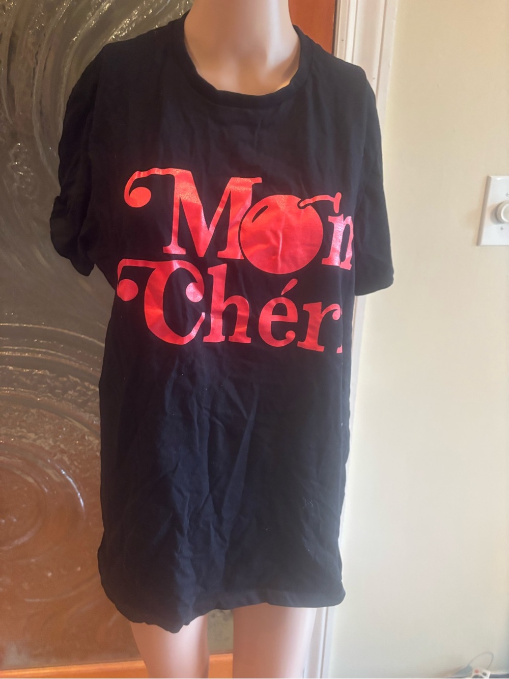 Eleven Paris Black Tee with Pink/Red 'Mon Chéri' Graphic